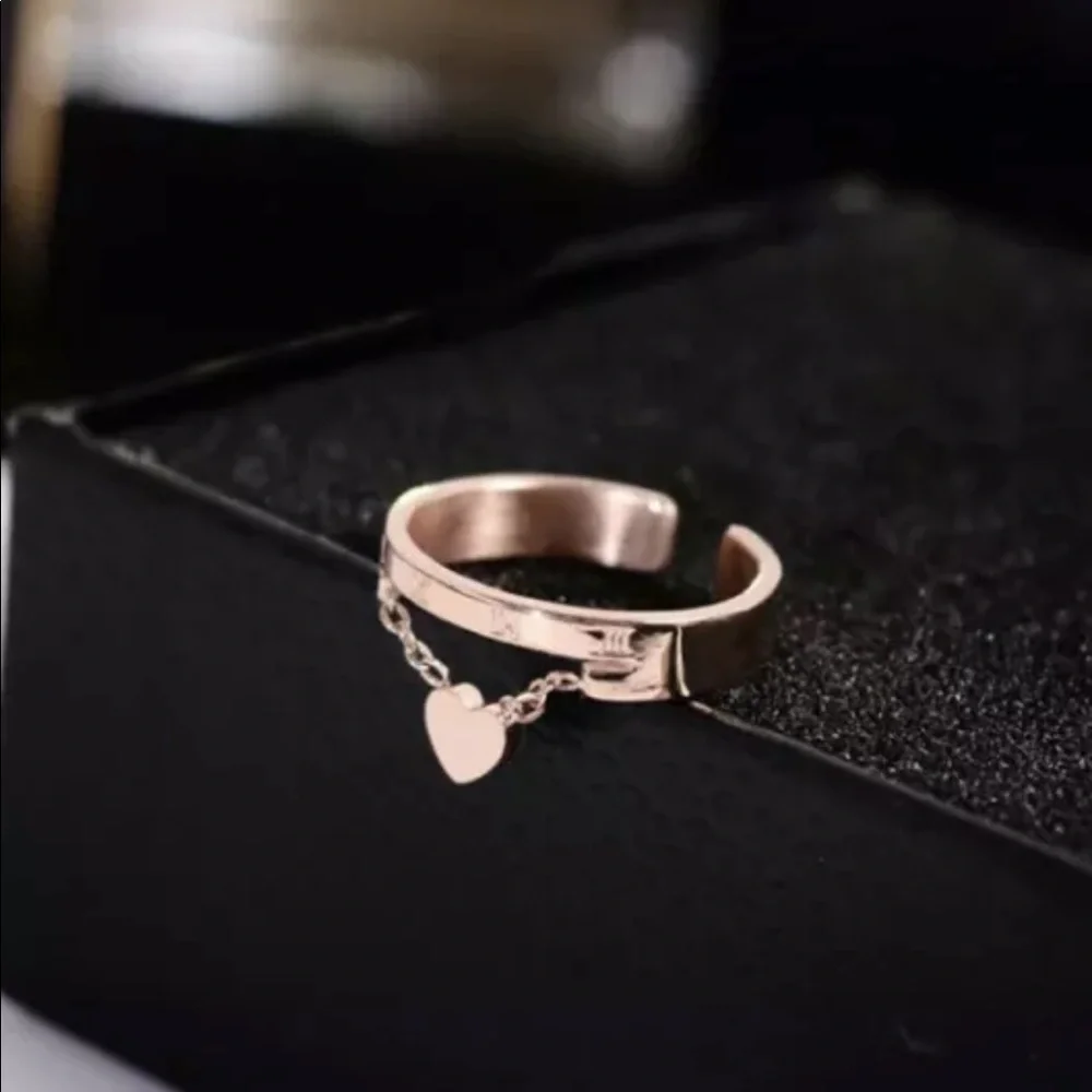 Ring Heart Chain Dangle Open Rose Gold luxury - Picture 2 of 4